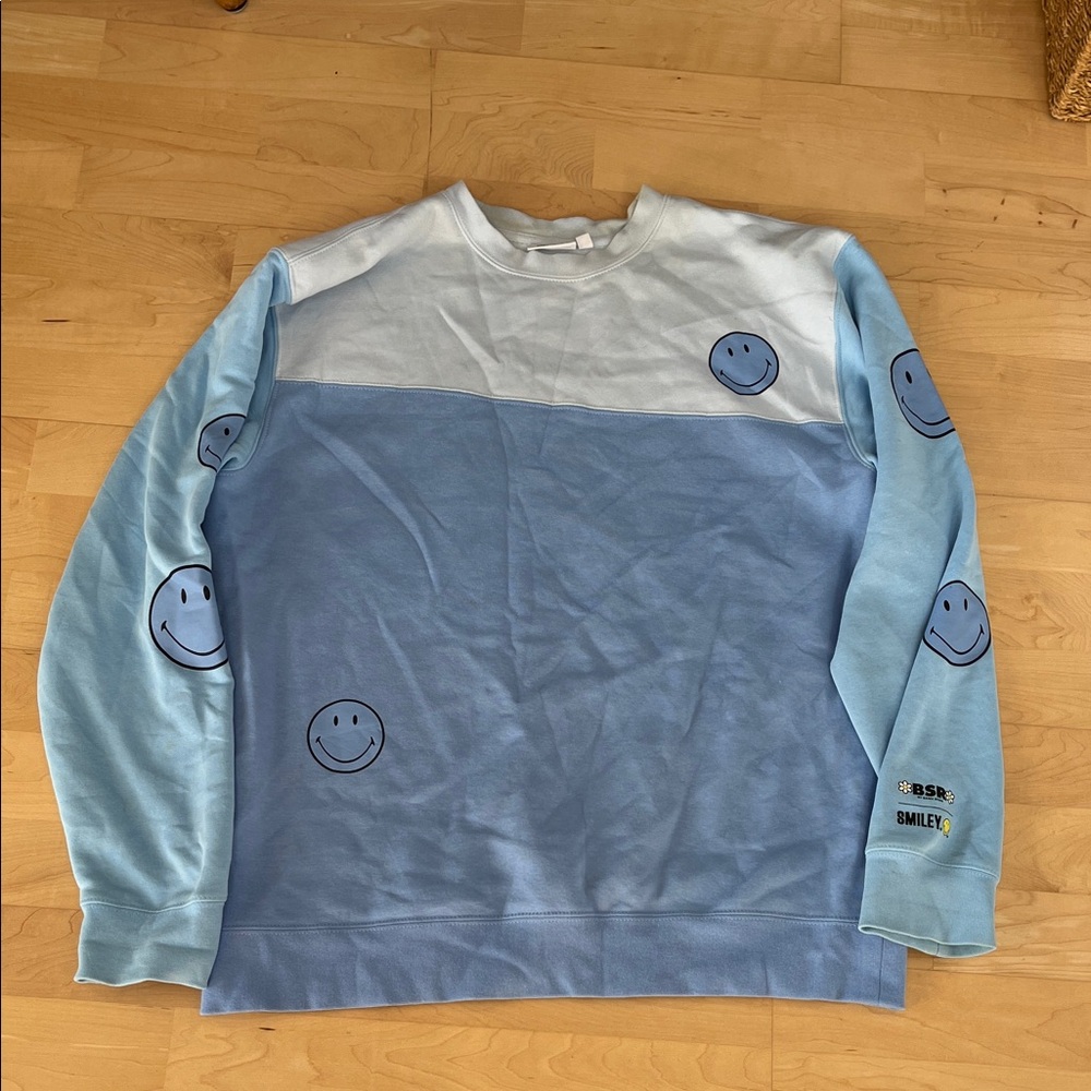 Smiley Face Light Blue Crew Neck Sweater